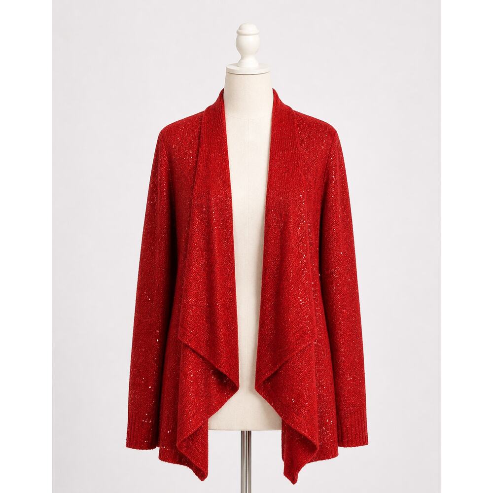 Anne Klein Red Sparkle Cardigan Sweater Small Christmas Holiday Draped Small